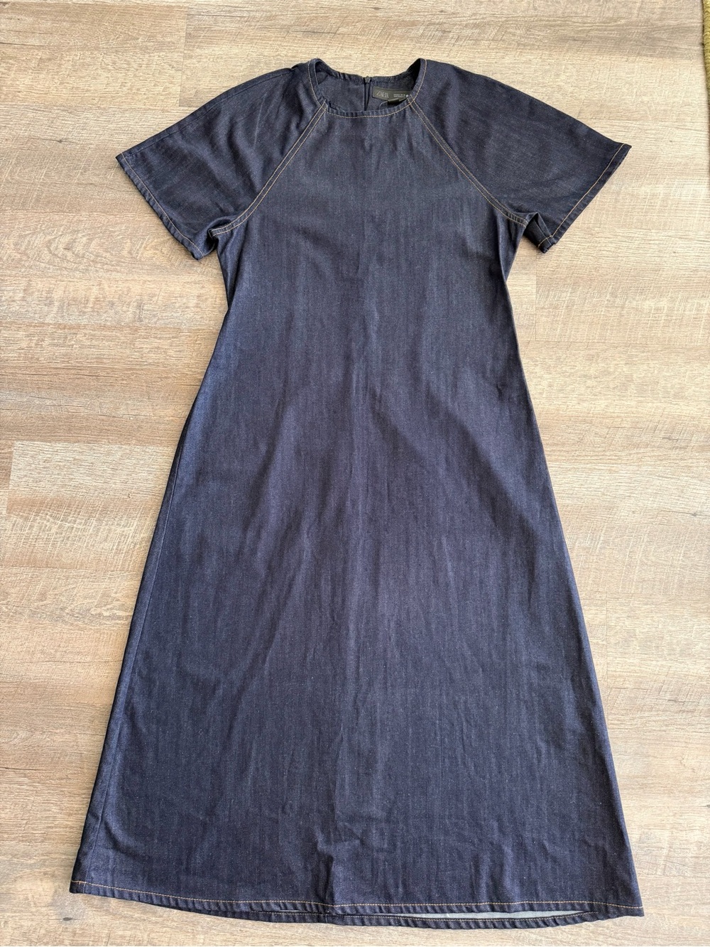 Zara ZW Collection Denim Long Dress Flutter Sleeve Dark Wash Midi Dress L - Picture 2 of 10